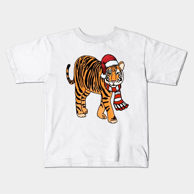 Christmas Santa Tiger Kids T-Shirt by imphavok